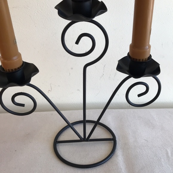 Set of 2 candelabras 6 candles Black wrought iron holder Harvest gold wax candle - Picture 6 of 8